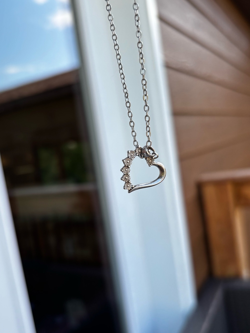 Sterling Silver Heart Pendant Necklace with diamond Accents - Silver